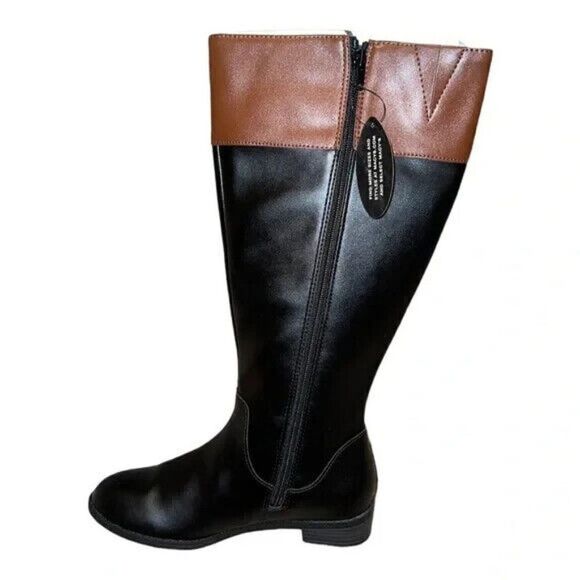 Karen Scott Deliee2 Wide-Calf Riding Boots Black/Cognac 7M New - Picture 3 of 7